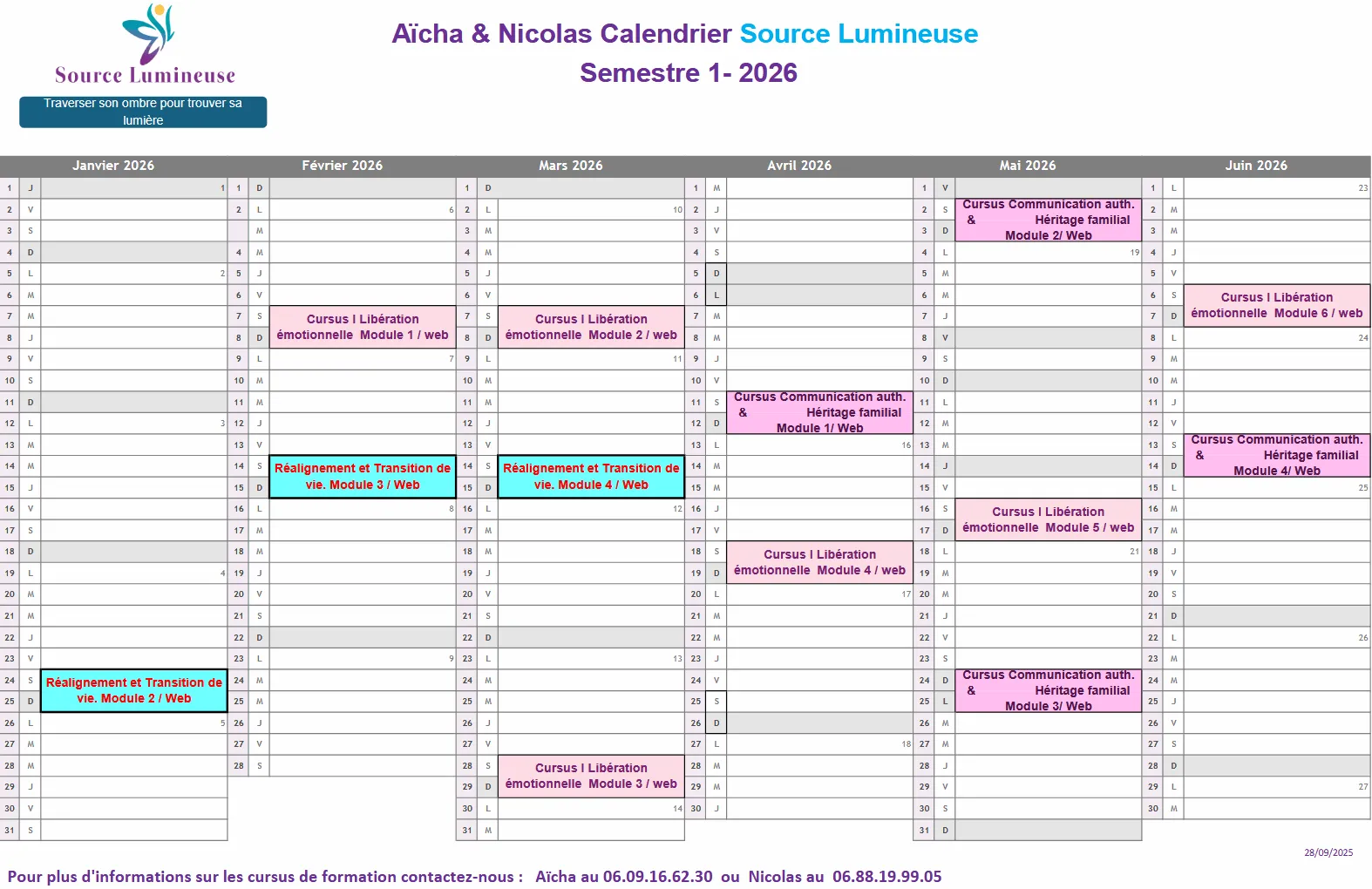 planning des formations du premier semestre 2026